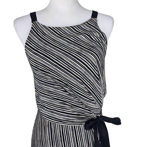 Maeve Anthropologie Black Cream Diagonal Stripe Maxi Dress XS Asymmetrical Wrap - Picture 10 of 11